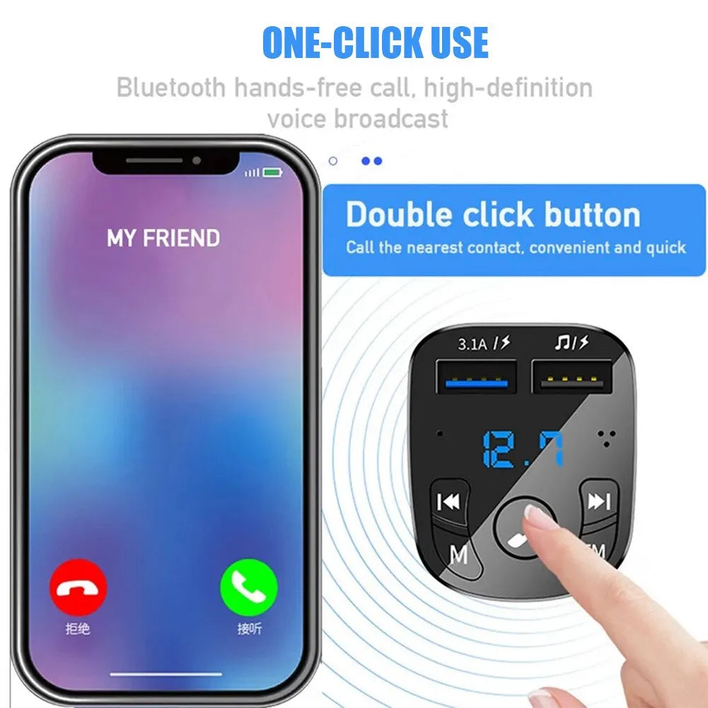 Car Mp3 Player Dual Usb Fast Charger Fm Bluetooth Receiver Bluetooth
